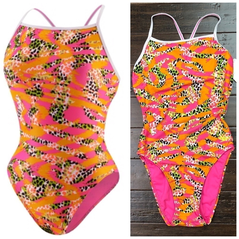 Speedo Magnetic Zebra Cross Back Swimsuit New